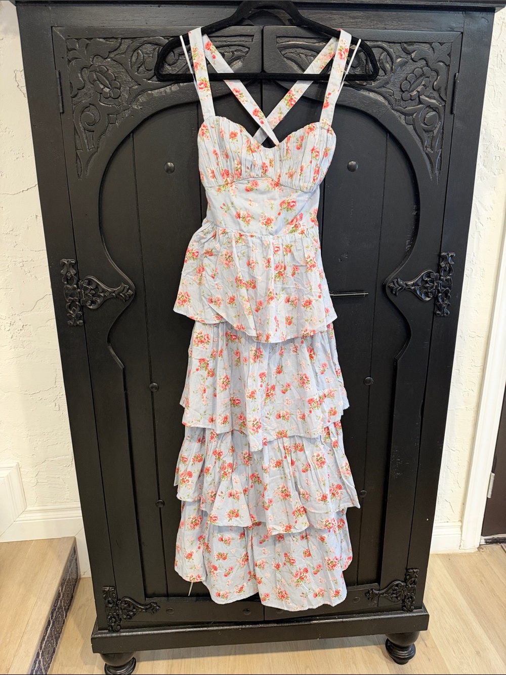 Abercrombie & Fitch Light Blue Floral Tiered Maxi Dress
